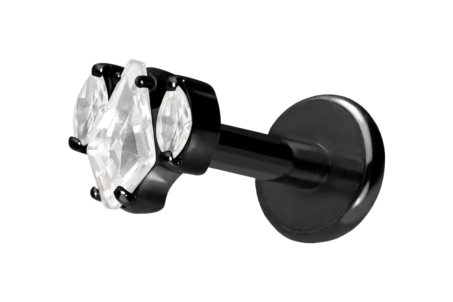 Titan Labret Piercing mit Push Fit KRISTALLSCHILD + KRISTALLOVALE